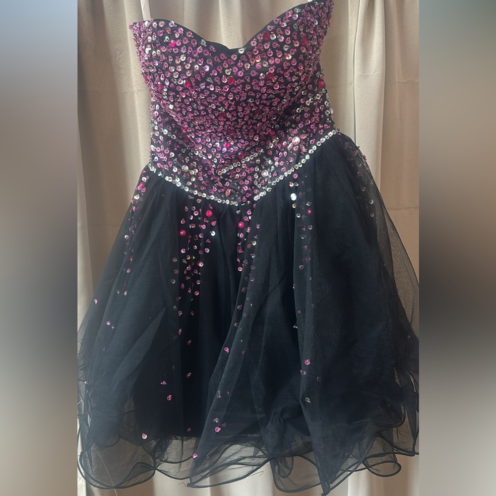 Black and Pink Sequin Prom Dress